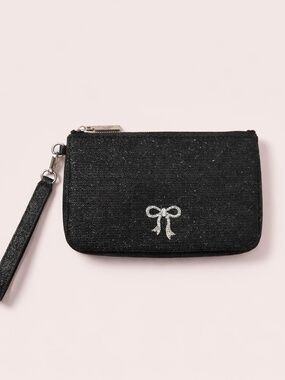 NWT Victoria’s Secret Black Glitter Bling Dainty Bow Coquette Wallet Wristlet